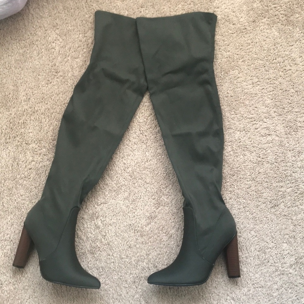 Thigh-High Olive Lycra Boots